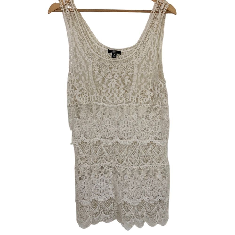 Lisa International Women's Crochet‎ Lace Tank Size Medium Cream White Summer